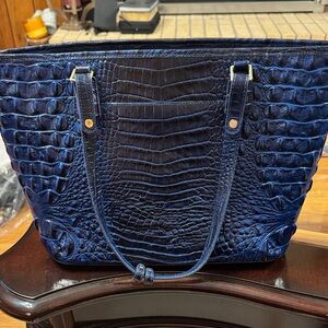 Brahmin Navy Crocodile-Embossed Tote